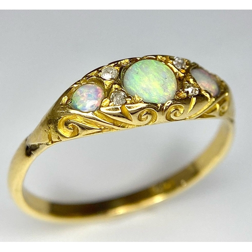 130 - A VINTAGE 18K YELLOW GOLD DIAMOND & OPAL RING, 2.5G SIZE Q, REF SC 4094