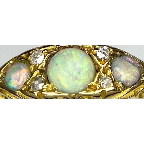 130 - A VINTAGE 18K YELLOW GOLD DIAMOND & OPAL RING, 2.5G SIZE Q, REF SC 4094