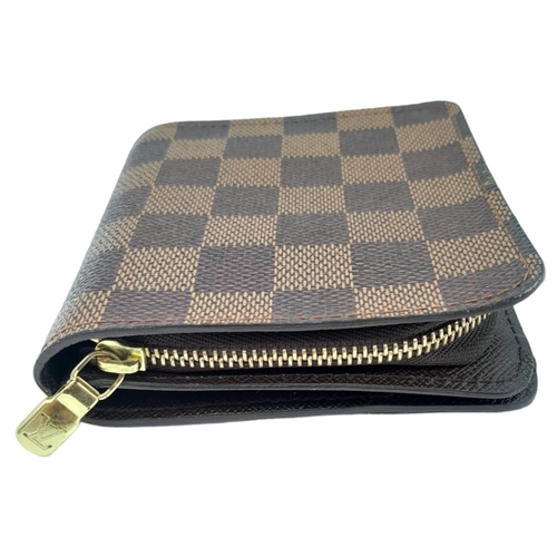 281 - A Louis Vuitton Damier Ebene Canvas Compact Zippy Wallet. Leather Coated Canvas Exterior, Gold Hardw... 