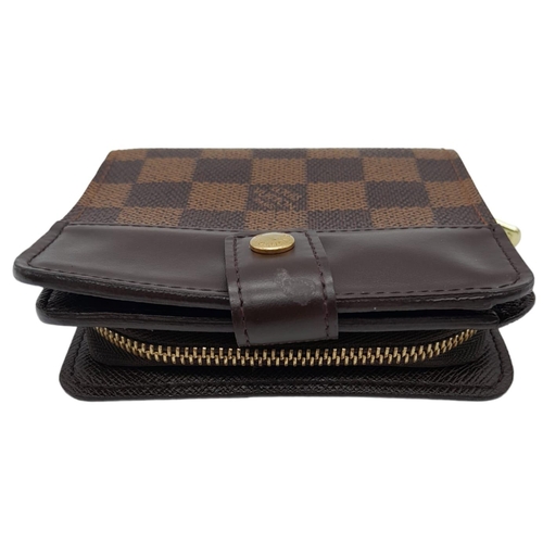 281 - A Louis Vuitton Damier Ebene Canvas Compact Zippy Wallet. Leather Coated Canvas Exterior, Gold Hardw... 