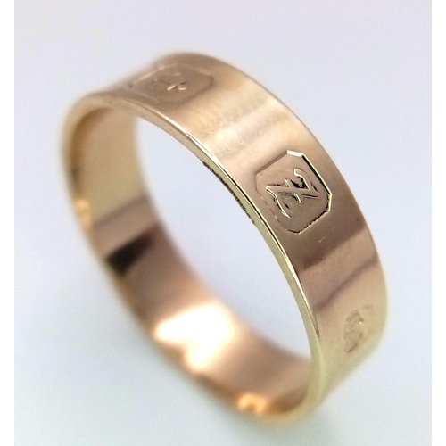 362 - A 9K GOLD BAND RING  .  4gms   size X