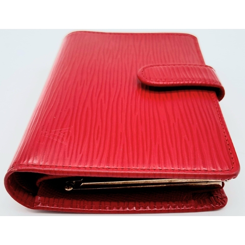 367 - A Louis Vuitton Castillan Red Epi Leather French Purse Wallet. Epi Leather Exterior with the LV logo... 