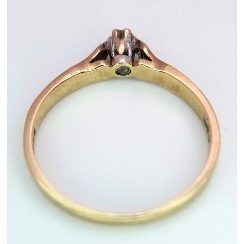 530 - A Vintage 9K Yellow Gold Diamond Solitaire Ring. 0.10ct.
Size K. 1.25g total weight.