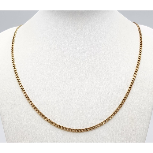 537 - An Italian 9K Rose Gold Flat Curb Link Chain/Necklace. 50cm. 5g weight.