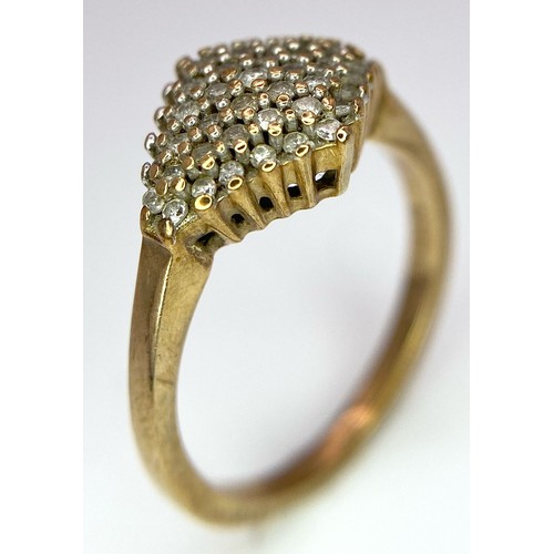 449 - A Vintage 9K Yellow Gold Diamond Cluster Ring. Size J. 2.54g total weight.