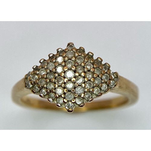 449 - A Vintage 9K Yellow Gold Diamond Cluster Ring. Size J. 2.54g total weight.