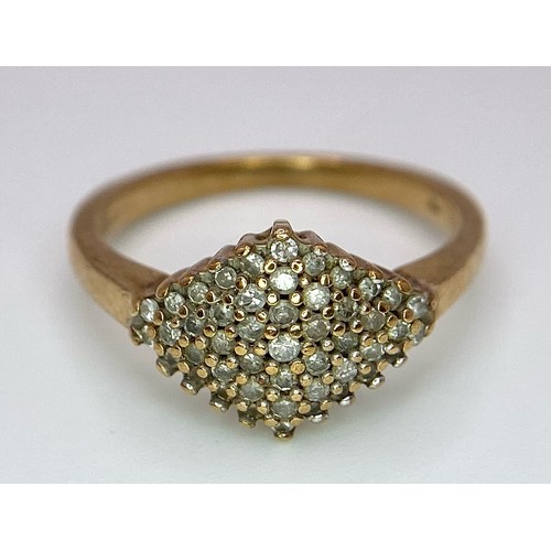 449 - A Vintage 9K Yellow Gold Diamond Cluster Ring. Size J. 2.54g total weight.