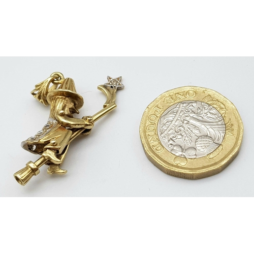 137 - A 9K YELLOW GOLD STONE SET WITCH ON BROOMSTICK CHARM/PENDANT 5.3G , approx 35mm x 20mm

SC 4051