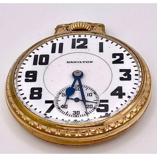 145 - A 1930 Hamilton Railroad Model 2 10K Gold Filled Pocket Watch. 21 jewel. 2559692 movement. Top winde... 