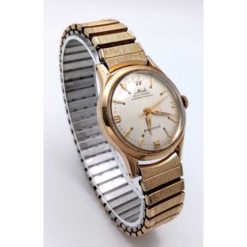 166 - A Vintage Mido Multifort Superautomatic Gents Watch. Expandable gilded stainless steel bracelet and ... 