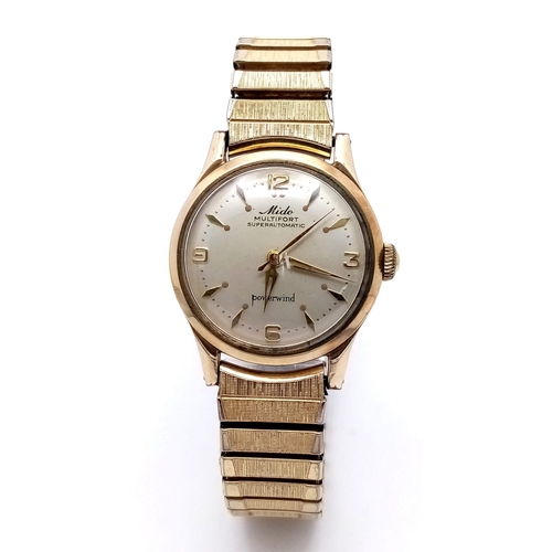 166 - A Vintage Mido Multifort Superautomatic Gents Watch. Expandable gilded stainless steel bracelet and ... 