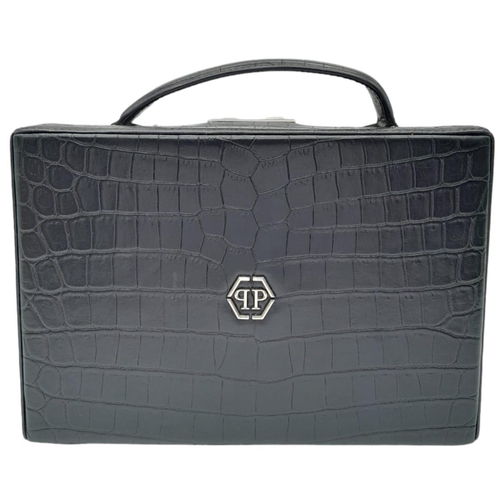 246 - A Philipp Plein Handle Bag Statement. Crocodile Printed Patent Box Bag, Leather exterior, Leather Ha... 