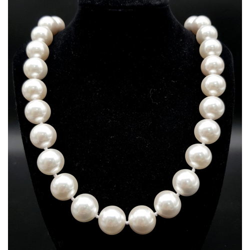 365 - An Immense (20mm) Beaded South Sea Pearl Shell White Necklace. Huge glowing statement beads make a s... 