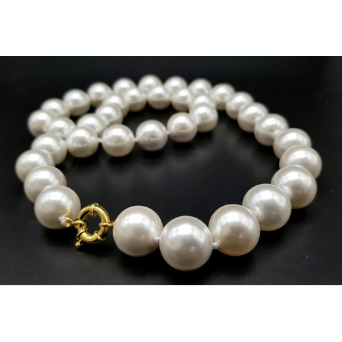 365 - An Immense (20mm) Beaded South Sea Pearl Shell White Necklace. Huge glowing statement beads make a s... 