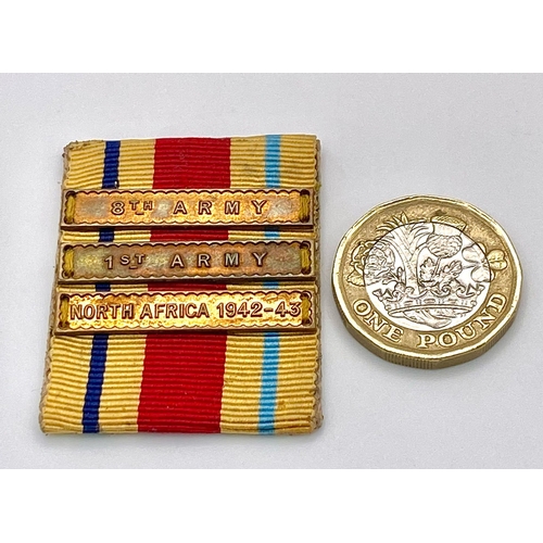 451 - A set of the three clasps awarded with the WW2 Africa Star, consisting of: ‘8 th ARMY’, ‘1 st ARMY’ ... 