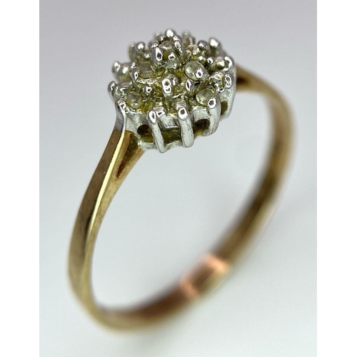 572 - A VINTAGE 9K YELLOW GOLD DIAMOND CLUSTER RING 1.5G SIZE O

SC 4010