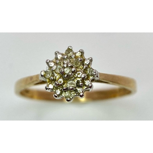 572 - A VINTAGE 9K YELLOW GOLD DIAMOND CLUSTER RING 1.5G SIZE O

SC 4010