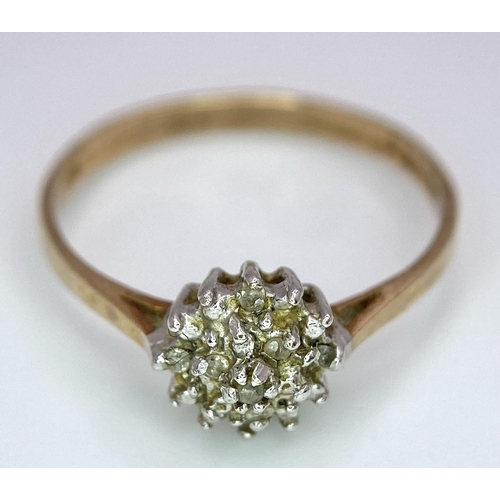 572 - A VINTAGE 9K YELLOW GOLD DIAMOND CLUSTER RING 1.5G SIZE O

SC 4010