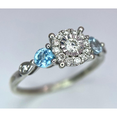 579 - A 9K WHITE GOLD DIAMOND & TOPAZ RING 2G SIZE O

SC 4011