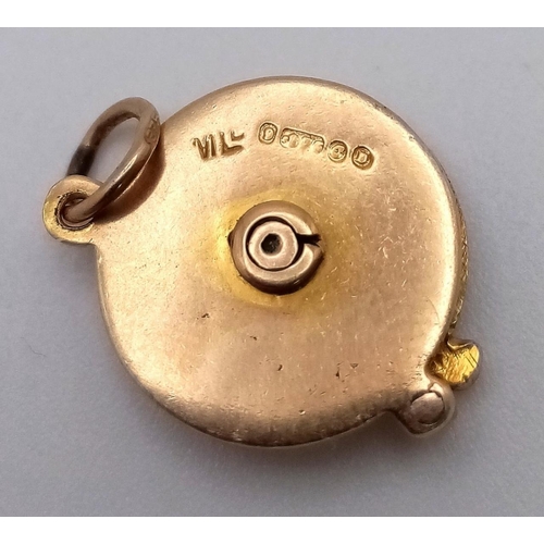 586 - A 9K YELLOW GOLD VINTAGE TELEPHONE DIALER CHARM WHICH SAYS  