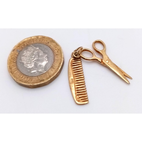 803 - A 9K GOLD SCISSORS AND COMB CHARM (PERFECT FOR HAIRDRESSERS)      1.7gms