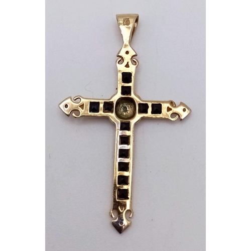 867 - A 9K YELLOW GOLD DIAMOND & SAPPHIRE SET CROSS PENDANT 1.1G , 35mm x 20mm

SC 4049