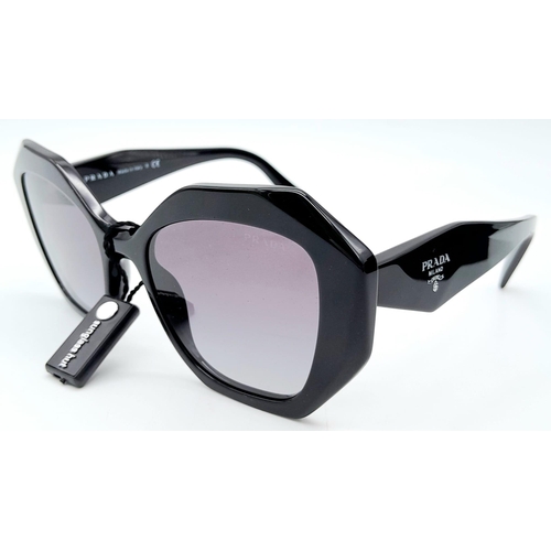 360 - A Pair of Prada Black Geometric Sunglasses. Comes with case, box, cleaning cloth and care booklet. I... 