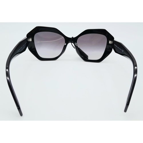 360 - A Pair of Prada Black Geometric Sunglasses. Comes with case, box, cleaning cloth and care booklet. I... 