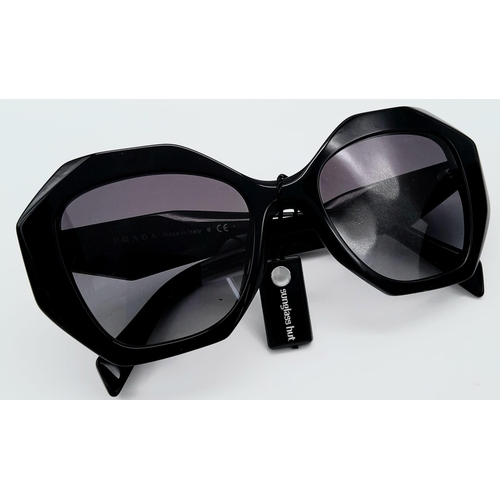 360 - A Pair of Prada Black Geometric Sunglasses. Comes with case, box, cleaning cloth and care booklet. I... 