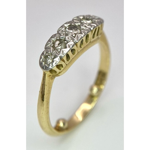 480 - A 18K YELLOW GOLD VINTAGE DIAMOND 5 STONE RING 3.95G SIZE K/L.

A/S 1006