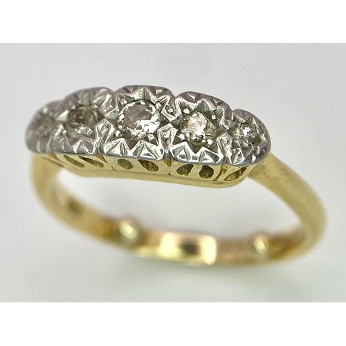 480 - A 18K YELLOW GOLD VINTAGE DIAMOND 5 STONE RING 3.95G SIZE K/L.

A/S 1006