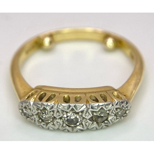 480 - A 18K YELLOW GOLD VINTAGE DIAMOND 5 STONE RING 3.95G SIZE K/L.

A/S 1006