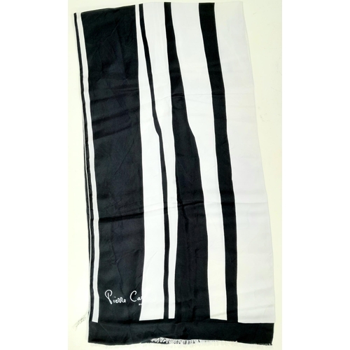 736 - A  Pierre Cardin Black and White Stripe Scarf. 153cm x 40cm. Please see photos for condition.

ref 1... 