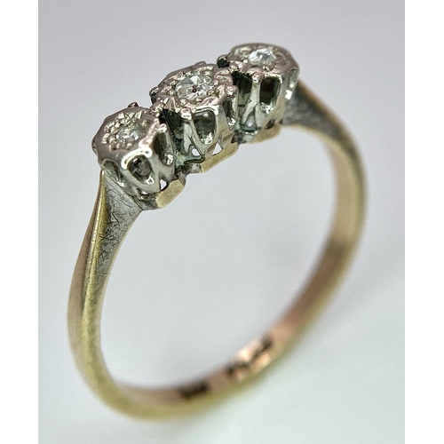 565 - A VINTAGE 9K YELLOW GOLD & PLATINUM TRILOGY OLD CUT DIAMOND RING 1.9G SIZE O

SC 4009