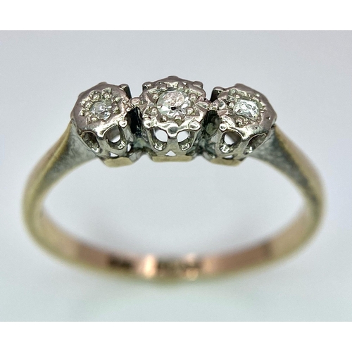 565 - A VINTAGE 9K YELLOW GOLD & PLATINUM TRILOGY OLD CUT DIAMOND RING 1.9G SIZE O

SC 4009