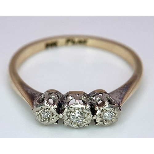 565 - A VINTAGE 9K YELLOW GOLD & PLATINUM TRILOGY OLD CUT DIAMOND RING 1.9G SIZE O

SC 4009