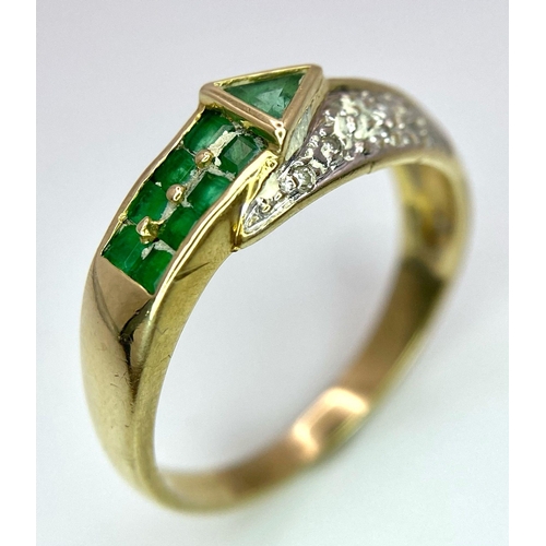 712 - A 9K YELLOW GOLD DIAMOND & MIXED-CUT EMERALD SET RING 2.3G SIZE P

SC 4059