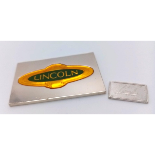 761 - 2 X STERLING SILVER AND ENAMEL  LINCOLN  CAR MANUFACTURER PLAQUES, MADE IN UNITED STATES USA, WEIGHT... 