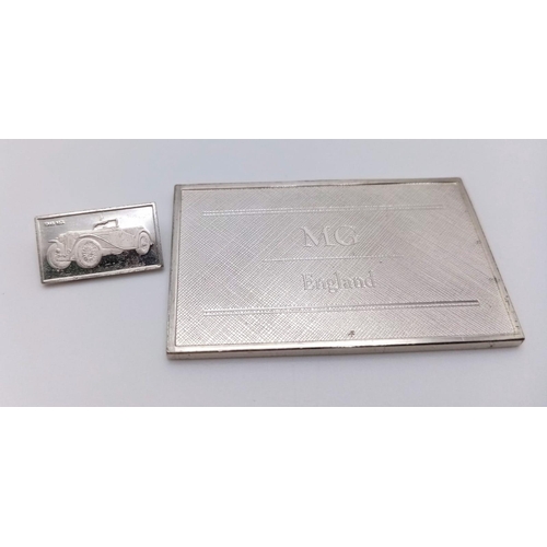 782 - 2 X STERLING SILVER AND ENAMEL MG CAR LOGO MANUFACTURER PLAQUES, MADE IN UNITED KINGDOM ENGLAND, WEI... 