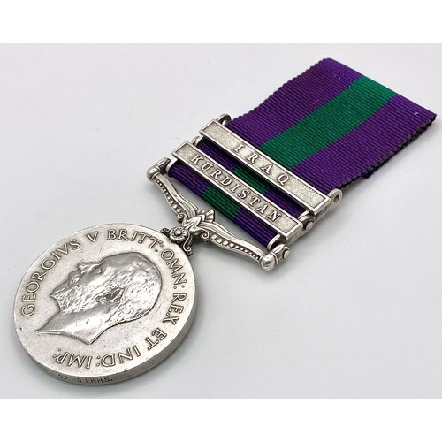 521 - General Service Medal 1918 with two clasps: ‘Kurdistan’ and ‘Iraq’, named to: 3174 Sepoy Bishan Sing... 