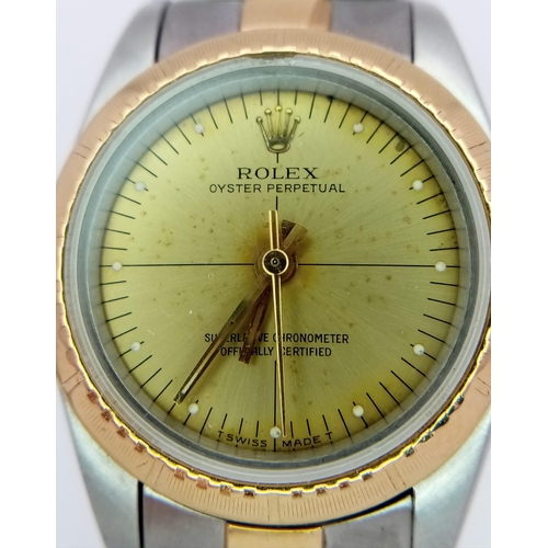 1187 - A ROLEX LADIES BI-METAL AUTOMATIC WATCH WITH GOLDTONE DIAL , LATEST STYLE STRAP AND ORIGINAL ROLEX G... 