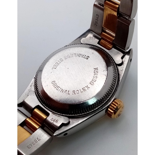 1187 - A ROLEX LADIES BI-METAL AUTOMATIC WATCH WITH GOLDTONE DIAL , LATEST STYLE STRAP AND ORIGINAL ROLEX G... 