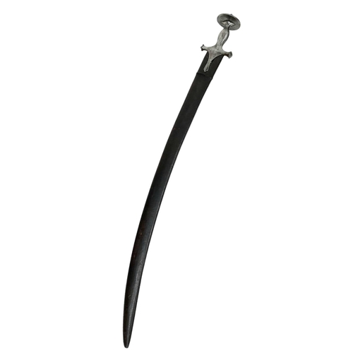 592 - A Vintage Tulwar Sword in Leather Scabbard. 88cm Length.