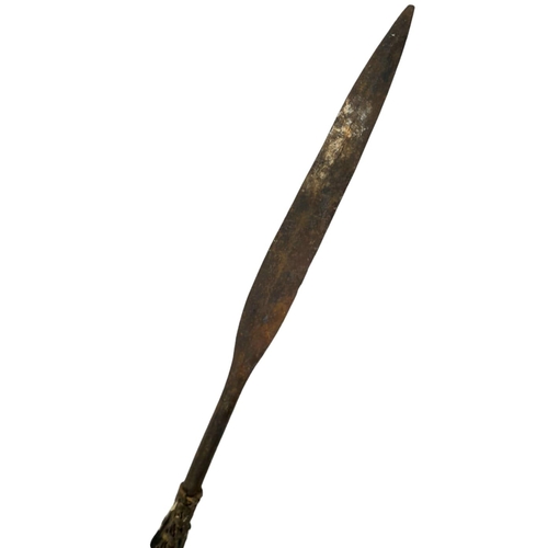 641 - An Antique 19th  Century Zulu Assegai. 100cm Length. Possibly Early 20th Century Replcament Shaft.