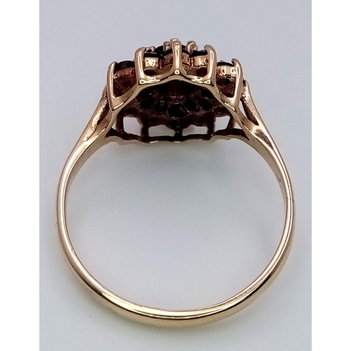 642 - A 9K YELLOW GOLD GARNET CLUSTER RING 2.3G SIZE M

SC 4013