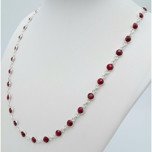 1195 - A Ruby Chain Necklace on 925 Silver. 54cm length, 0.5cm rubies, 14.17g total weight.    Ref: CD-1181