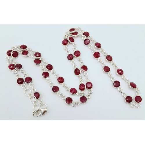 1195 - A Ruby Chain Necklace on 925 Silver. 54cm length, 0.5cm rubies, 14.17g total weight.    Ref: CD-1181