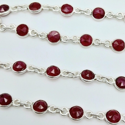 1195 - A Ruby Chain Necklace on 925 Silver. 54cm length, 0.5cm rubies, 14.17g total weight.    Ref: CD-1181