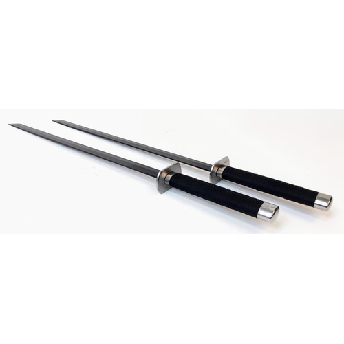 606 - An Unused Pair of Modern Made ‘Ninja’ Style Swords in Double Shoulder Scabbard. Sharp Blades. Swords... 