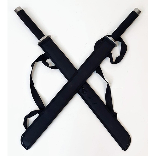 606 - An Unused Pair of Modern Made ‘Ninja’ Style Swords in Double Shoulder Scabbard. Sharp Blades. Swords... 